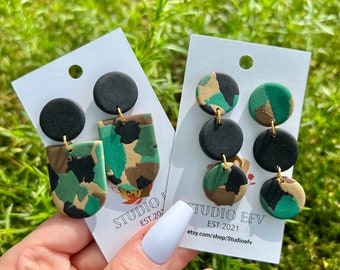 Handmade Camouflage Polymer Clay Earrings: Lightweight Statement Jewelry