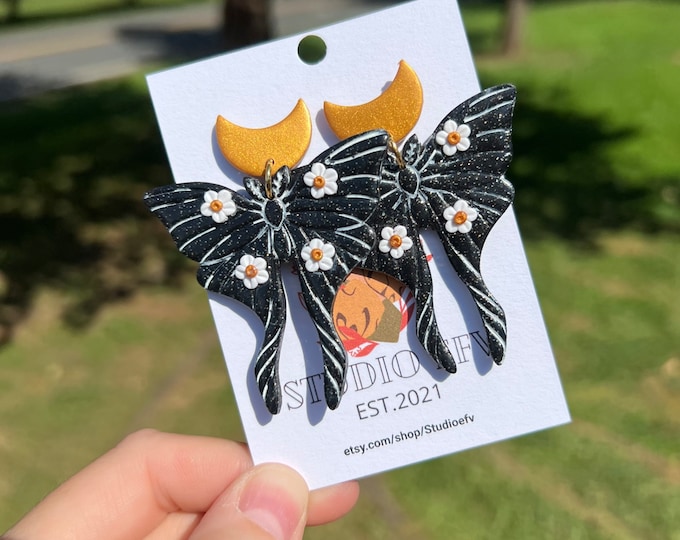 Moth Earrings, Luna Moth Earrings, Handmade Moths, Handmade Earrings, Luna Moths, Flower Earrings