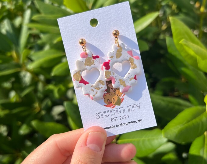 Valentines Day Earrings, Clay earrings, heart earrings,