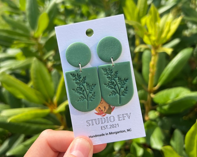 Fern earrings, spring earrings, plant lover earrings, clay earrings, handmade earrings
