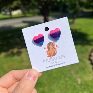 Bi Pride Heart Stud Earrings: Handmade Polymer Clay LGBTQ Jewelry