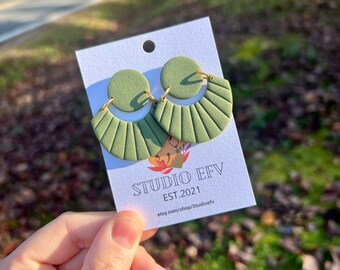 Handmade Green Polymer Clay Flower Earrings: Lightweight Fall Jewelry
