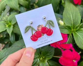 Cherry Clay Earrings, Cherry Earrings, Cherries, Lightweight Earrings, Boho Earrings