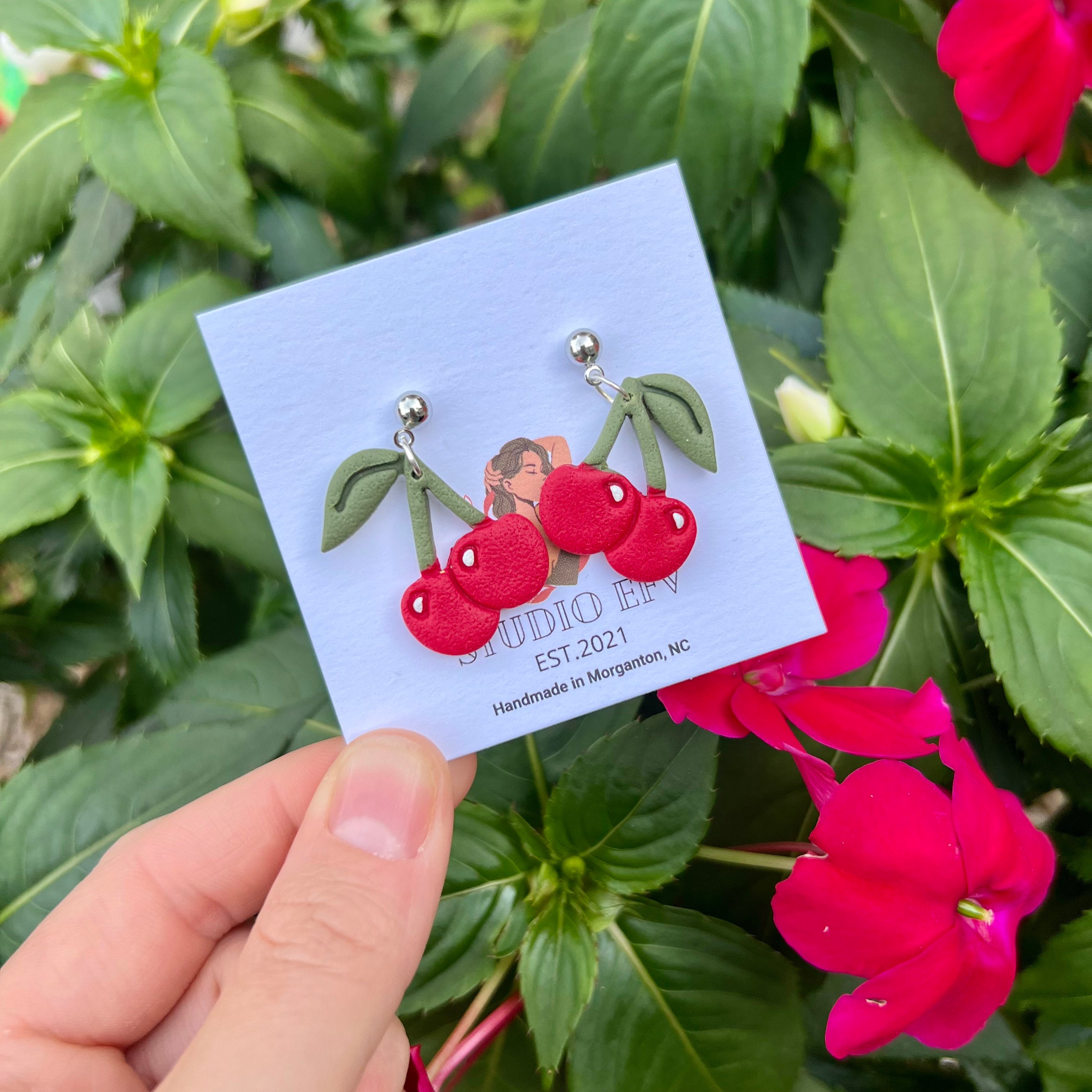 Cherry clay earrings discount