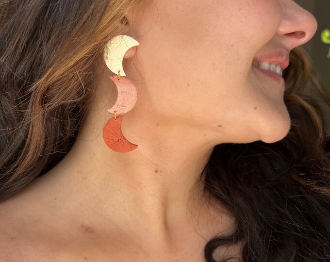 Polymer Clay Earrings, Moon Earrings, Luna Moth Earrings, Ombré Earrings, Handmade Earrings