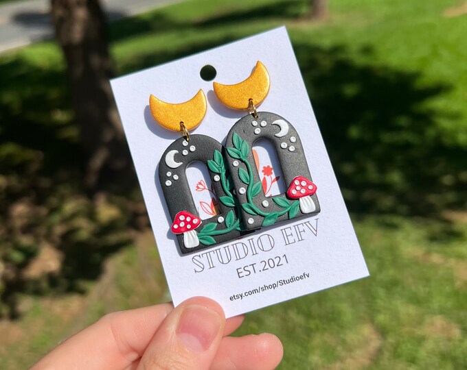 Moon Earrings, Boho Earrings, Hippie Vibes, Mushroom Earrings, Folk Earrings
