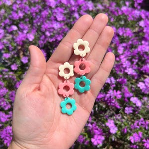 Handmade Polymer Clay Flower Earrings: Tiered Pastel Floral Dangles