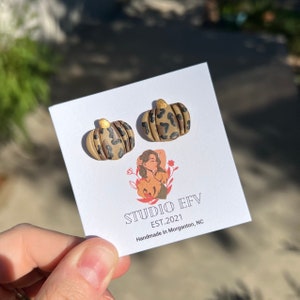 Pumpkin Earrings, Cheetah Print Pumpkin Earrings, Cheetah Print Clay Pumpkin Earrings, Halloween Earrings, Fall Earrings, Handmade Earrings
