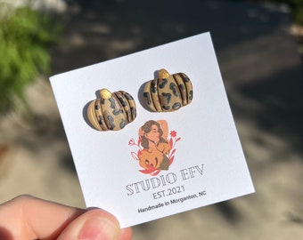 Pumpkin Earrings, Cheetah Print Pumpkin Earrings, Cheetah Print Clay Pumpkin Earrings, Halloween Earrings, Fall Earrings, Handmade Earrings