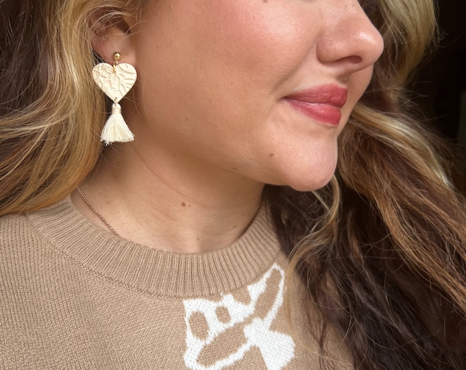 Valentines Day Earrings, Cream Earrings, Tassel Earrings