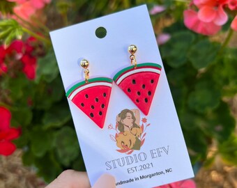 Watermelon Earrings, Summertime Earrings, Summer Earring, Handmade Earrings, Clay Earrings, Watermelon Jewelry