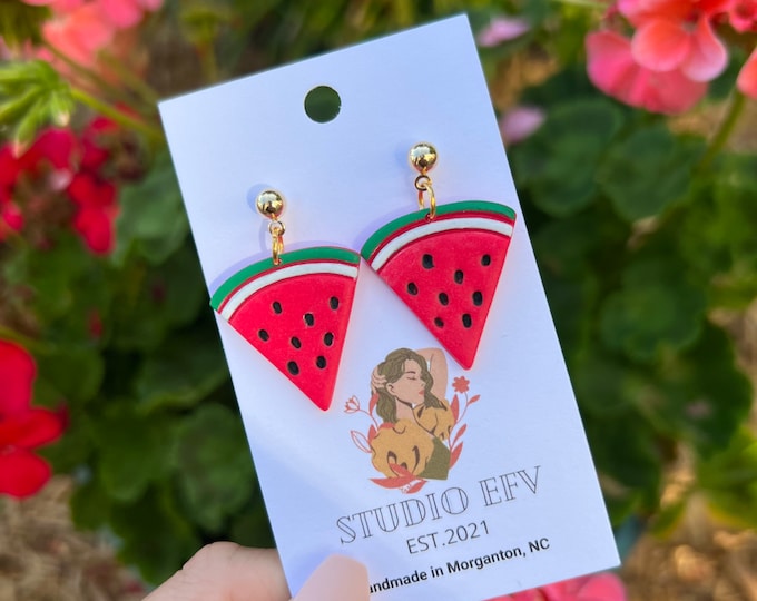 Watermelon Earrings, Summertime Earrings, Summer Earring, Handmade Earrings, Clay Earrings, Watermelon Jewelry