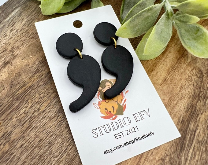 Semicolon Earrings, Clay Earrings, Suicide Awareness, Handmade Earrings, Semicolon