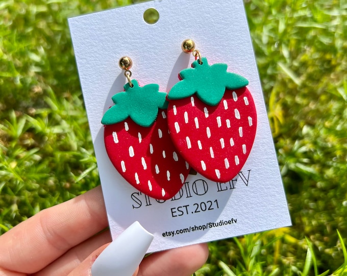 Strawberry Earrings, Handmade Earrings, Clay Earrings, Lightweight Earrings, Unique Gifts