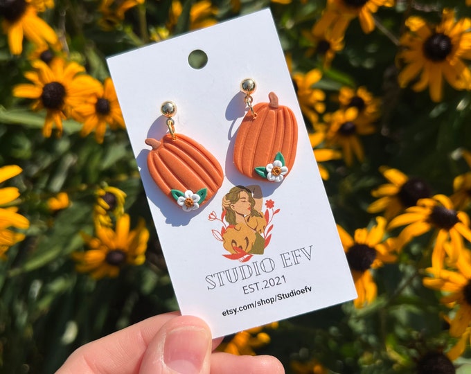 Pumpkin Earrings, Pumpkin Dangles, Fall Earrings, Fall Vibes, Pumpkin Spice, Floral Earrings, Floral Pumpkins