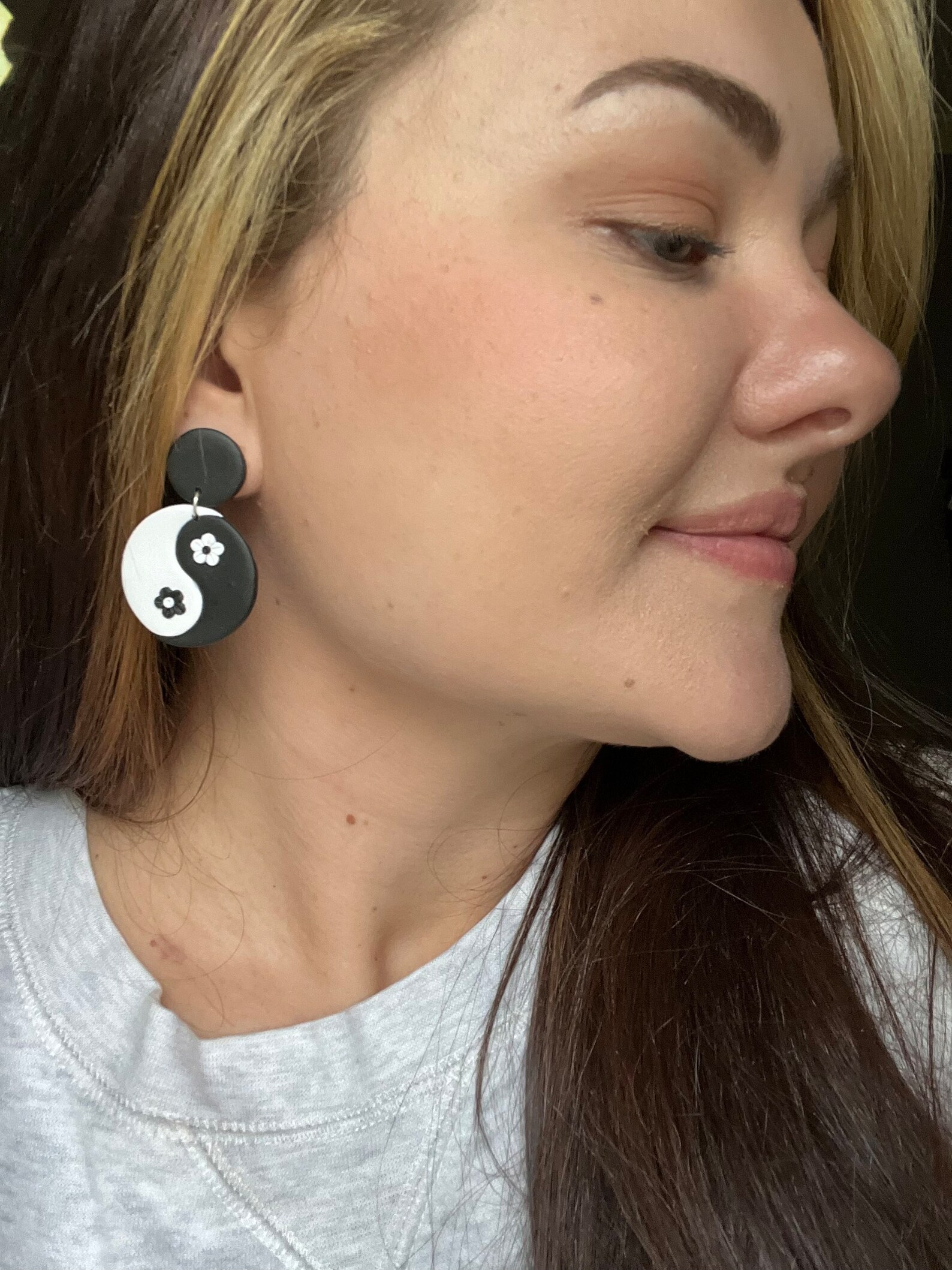Yin Yang Wood Earrings, Red main image 1