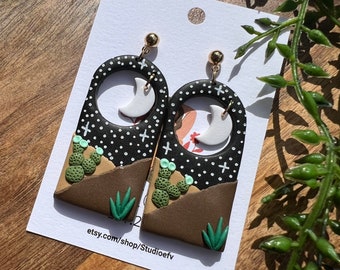 Cactus Earrings, Desert Earrings, Summer Earrings, Lightweight Earrings, Moon Earrings