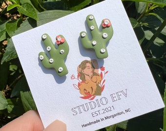 Cactus Studs, Cactus Earrings, Stud Earrings, Clay Earrings