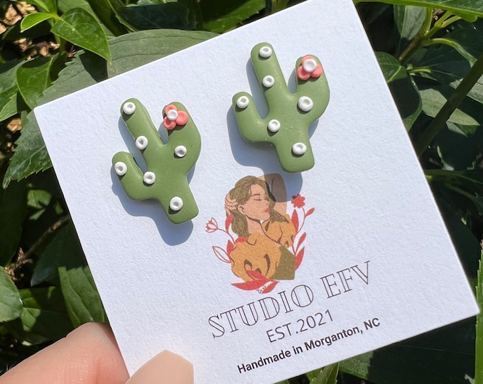 Cactus Studs, Cactus Earrings, Stud Earrings, Clay Earrings