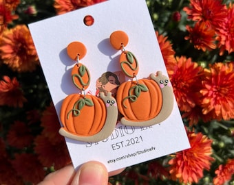 Pumpkin Earrings, Snail Earrings, Clay Earrings, Clay Jewelry, Fall Clay Earrings, Fall Jewelry