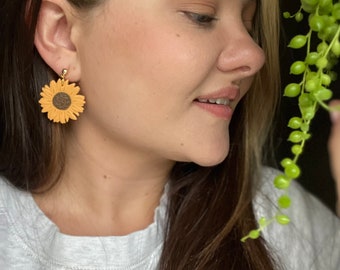 Sunflower Earrings, Flower Earrings, Clay Earrings, Fall Earrings,