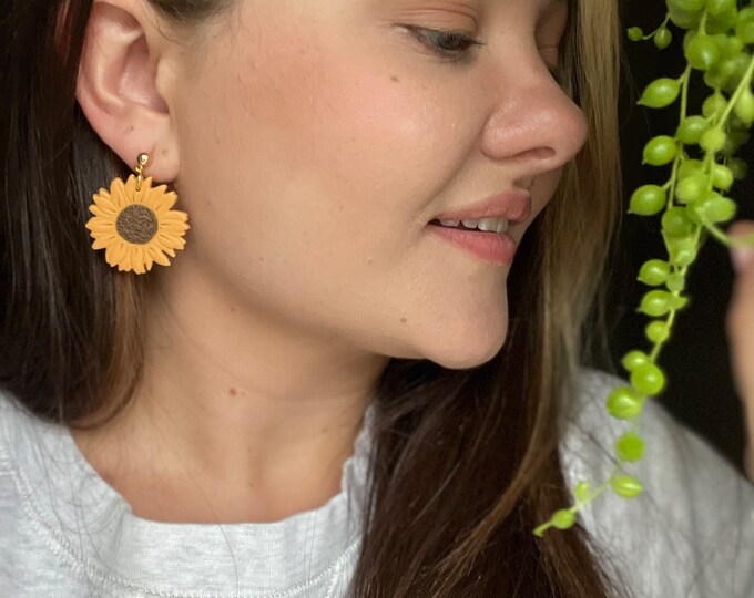 Sunflower Earrings, Flower Earrings, Clay Earrings, Fall Earrings,