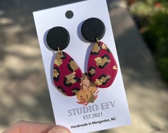 Cheetah Print Earrings, Cheetah Print Clay Earrings, Handmade Earring, Stainless Steel Posts, Classy Jewelry, Statement Earrings,