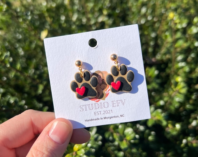 Paw Print Earrings, Clay Earrings, Dog Earrings
