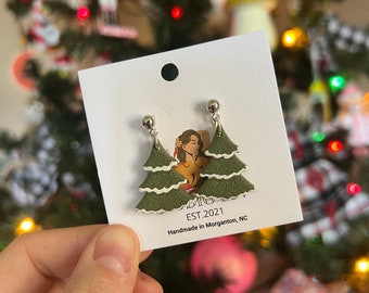 Handmade Christmas Tree Earrings: Polymer Clay Snow Earrings