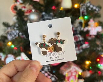 Christmas Cow Earrings: Handmade Polymer Clay Mistletoe Earrings