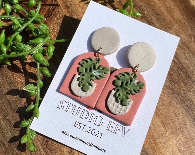 Monstera Leafs, Potted Plants, Plant Lover, Plant Momma, Plant Earrings, Monstera Earrings