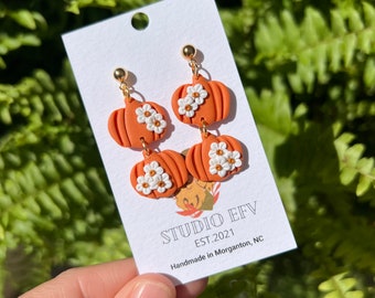 Pumpkin Earrings, Pumpkin Floral Earrings, Halloween Earrings, Fall Earrings, Handmade Earrings