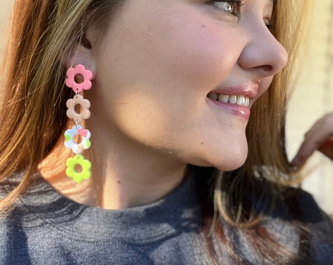 Flower Earrings, Flower Clay Earrings, Clay Earrings, Lightweight Earrings,