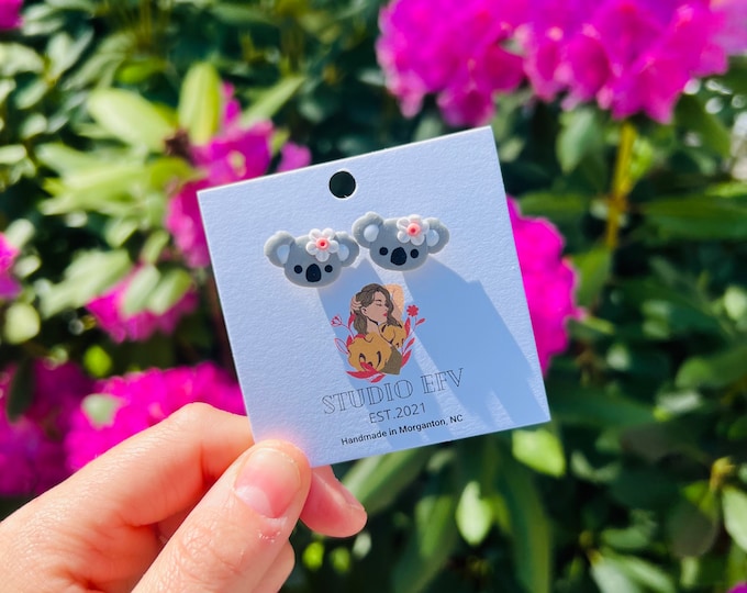 Koala Bear Earrings, Koala Bear Stud Earrings, Clay Stuf Earrings