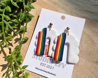 Handmade Rainbow Pride Earrings: Lightweight Polymer Clay