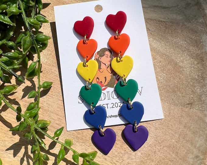 Rainbow Heart Earrings, Heart Earrings, Gay Pride Earrings, Rainbow Earrings, Lightweight Earrings, Pride, Pride Month