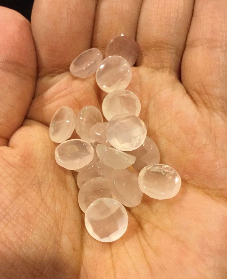 Wholesale lot of 4 Natural Rose Quartz and Beer Quartz Round Rose Cut Cabochons Faceted 8mm 10mm 12mm Loose Stones Flat Back Gemstones