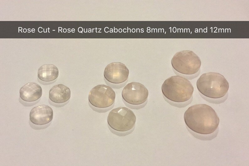 Wholesale lot of 4 Natural Rose Quartz and Beer Quartz Round Rose Cut Cabochons Faceted 8mm 10mm 12mm Loose Stones Flat Back Gemstones