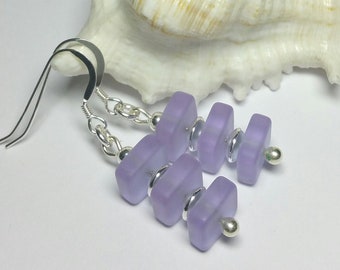 Sterling silver periwinkle purple seaglass earrings, Beach jewellery, Australian made, Gift for mum, Lightweight sea glass earrings