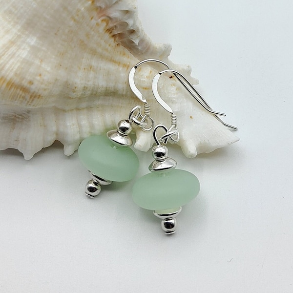 Frosted green sea glass earrings, Gift for yourself, Australian made jewellery, 14K Gold filled / 925 Sterling silver, Birthday for women