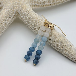 Tiny bead Aquamarine earrings, Australian made jewellery, Gemstone jewellery, Gift for friend