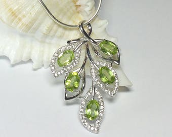 Peridot Gemstone Necklace, Cubic Zirconia Necklace, Natural Peridot Leaf Necklace, 925 Sterling Silver Jewellery, August Birthstone Gift