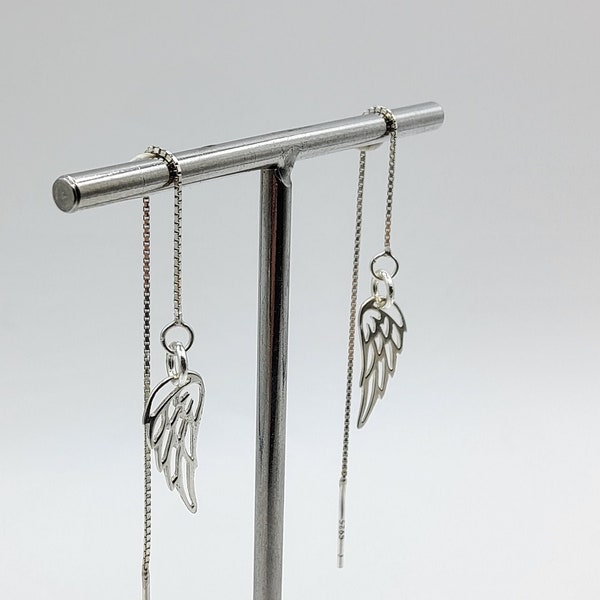 Sterling silver  Angel wing ear threaders, Dainty lightweight wing threader earrings, Minimalist, Australian made jewellery,