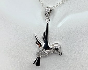 Cubic zirconia flying bird pendant necklace, 925 sterling silver, Australia made, Handmade jewellery, Gift for women