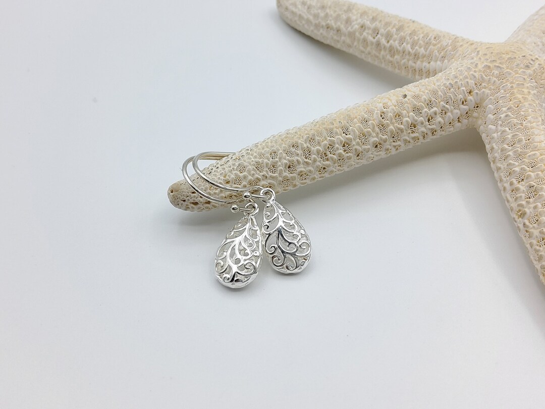 Orecchini A Goccia Pendenti In Argento 925 Sterling Con Filigrana E Foglie - Leggeri, Con Trattamento Antiossidante, Regalo In Scatola, 30mm - 2