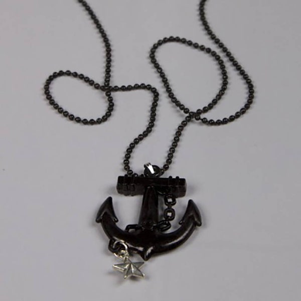 Anchor necklace, pin up, gothic necklace, pop, black anchor, nautical star, Rockabilly