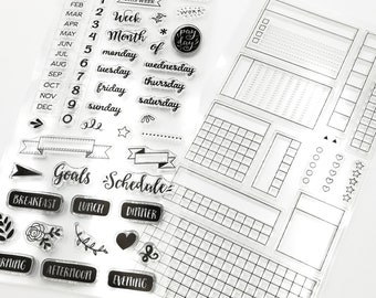 Clear Stamp Set for Monthly Planner with Weeks, Dates, and To-Do List - Perfect for Bullet Journals and Scrapbooking