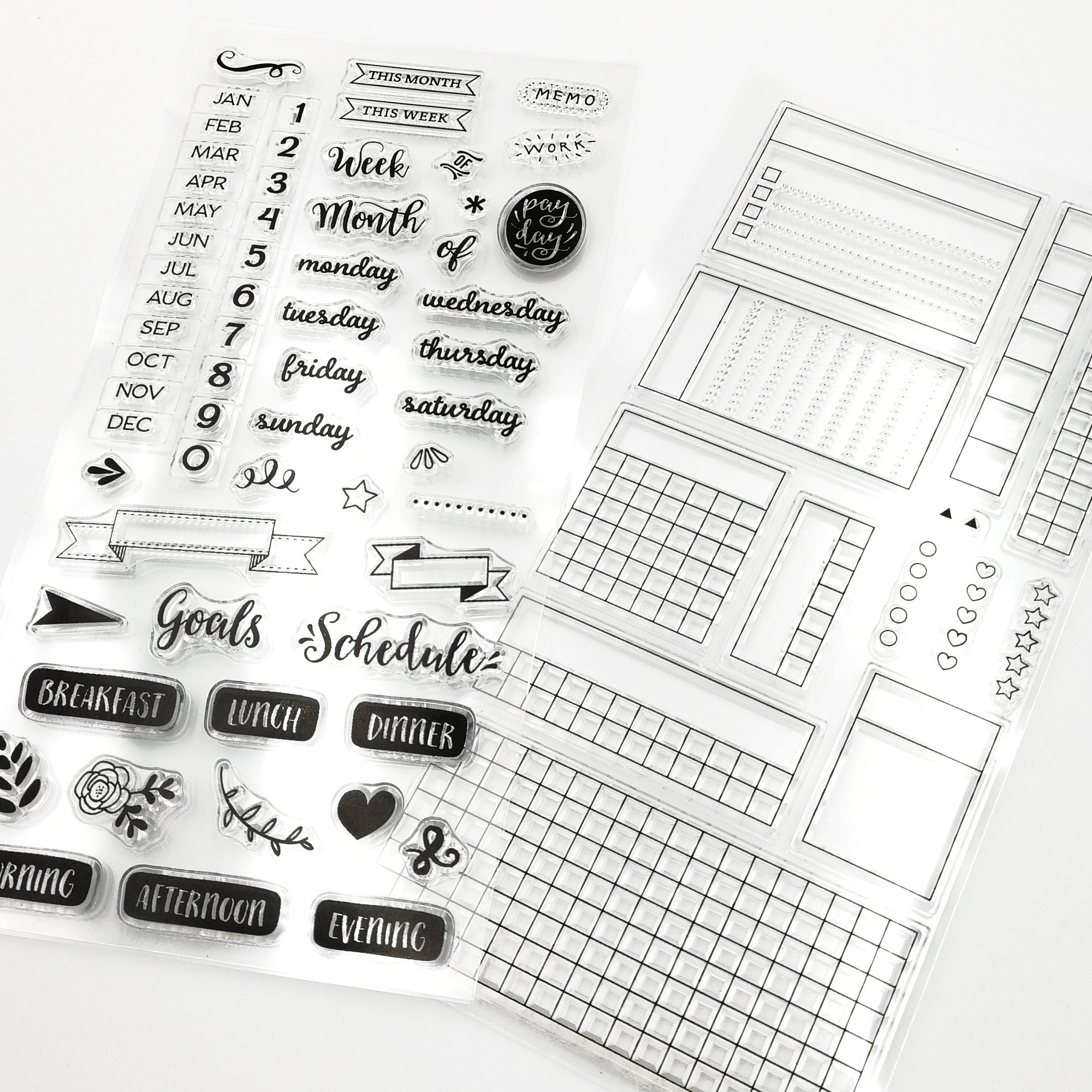 Calendar Stamp, Clear Transparent Stamp, Rubber Stamp, Planner Journal  Accessories, Journal Kit, Week, Day, Month, Numbers, Days of Week 
