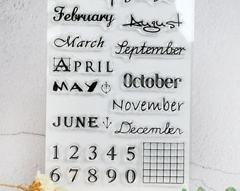 Months of the Year Stamp,Bullet Journal Planner Stamp,Transparent Stamp, Journal Planner Stamp,Numbers Clear Transparent Stamp,month stamp