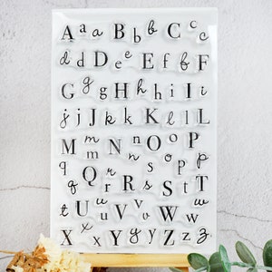 Sellos de goma transparentes con letras mayúsculas, minúsculas, planificadores y letras artísticas.